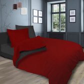 SOLEIL d'OCRE Tweekleurige bedset - gewassen katoen - 240 x 290 cm - rood en antracietgrijs
