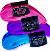 Attitude Hair Dye Semi permanente haarverf COTTON CANDY Trio Combi set 3 potjes haarverf Blauw/ Roze/Paars