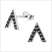 Aramat jewels ® - Zilveren v bar oorbellen 925 zilver zirkonia 8mm geoxideerd