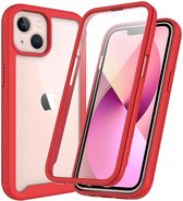 Apple iPhone 13 Mini Hoesje | Met ingebouwde screenprotector | Full Protect valbescherming | Doorzichtig / Rood