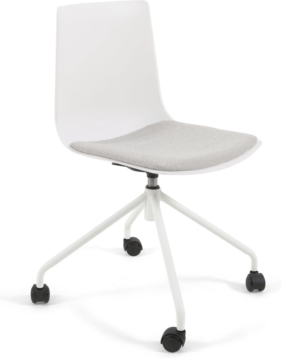 Kave Home - Ralfi witte bureaustoel met lichtgrijze zitting