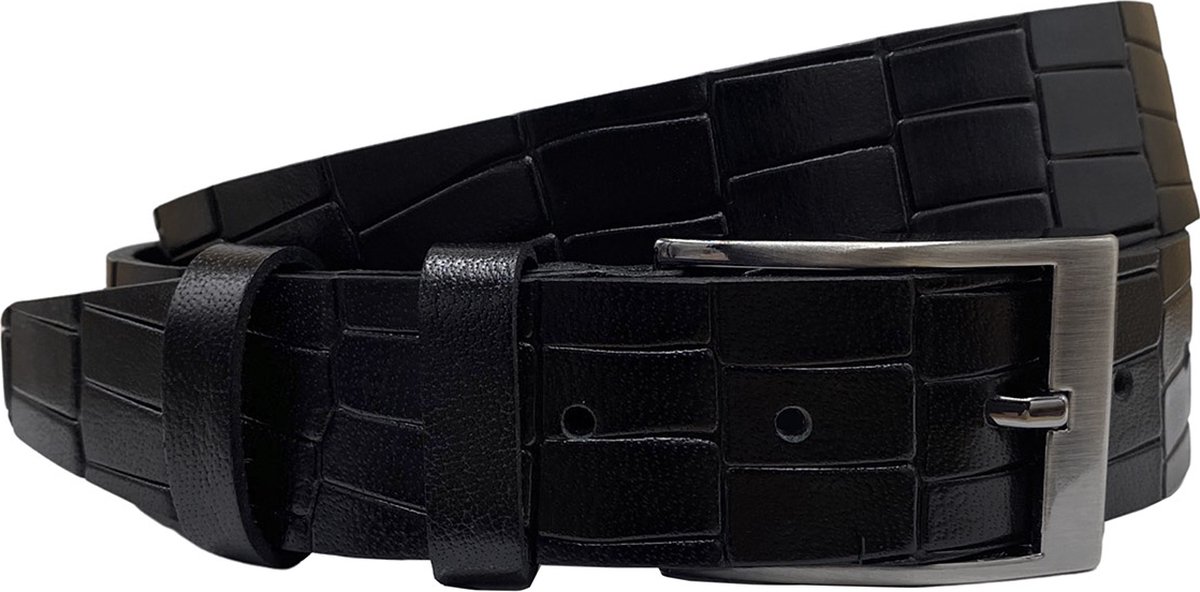 Zwart Leren Riem Van 3,5 cm Breed Met Kroko Print – Dames Riem of Heren Riem – 125 cm (Taillemaat 105 cm)