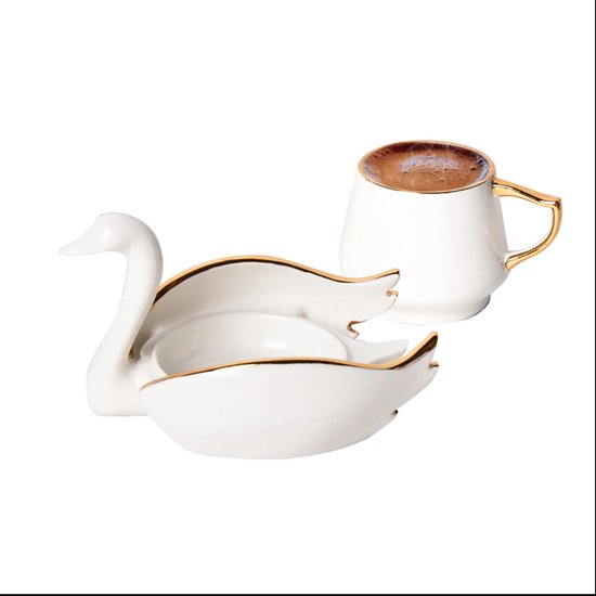 Karaca - Swan Coffee Cup Set voor 2 - Romantische koffieliefhebbers - Espresso Mokken Set - Espresso mok - Turkse Koffie - Valentijn Cadeau - Gift box Karaca - Swan Coffee Cup Set voor 2 - Romantische koffieliefhebbers - Espresso Mokken Set - Espresso mok - Turkse Koffie - Valentijn Cadeau - Gift box