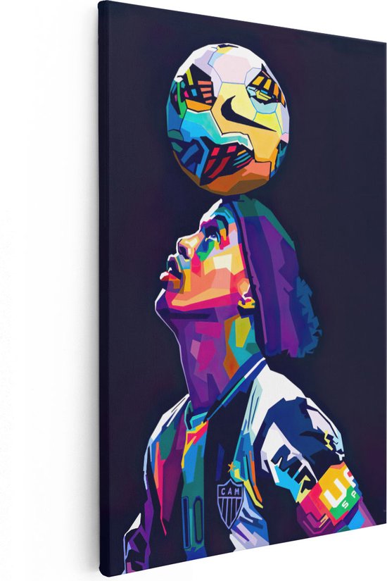Artaza Canvas Schilderij Ronaldinho met Bal op het Hoofd - 20x30 - Klein - Foto Op Canvas - Canvas Print