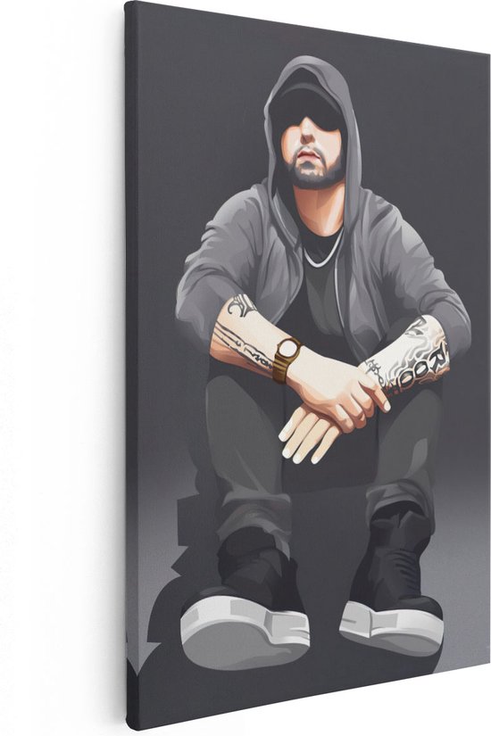 Artaza Canvas Schilderij Getekende Eminem op de Grond - 60x90 - Foto Op Canvas - Wanddecoratie