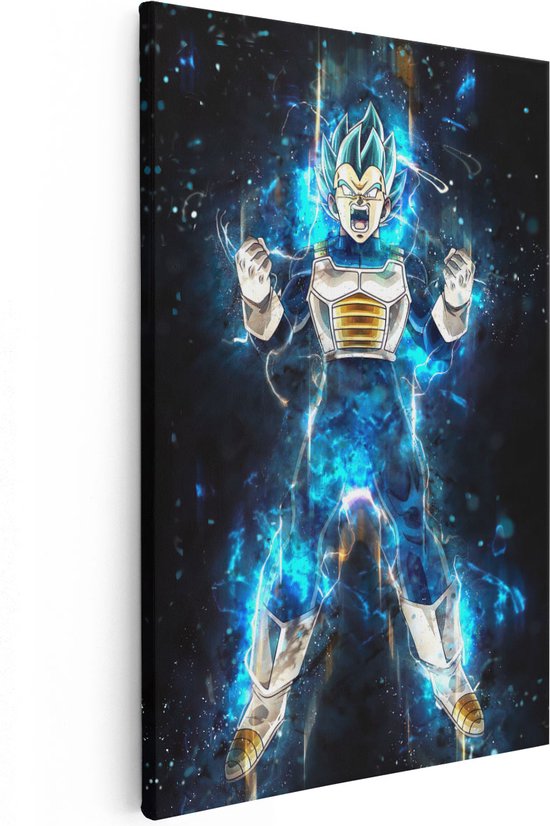 Artaza Canvas Schilderij Anime Karakter Vegeta in het Blauw - 80x120 - Groot - Muurdecoratie - Canvas Print