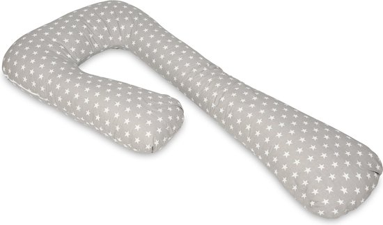 Zijslaapkussen - 235 cm - 100% katoen - grijs met witte sterren