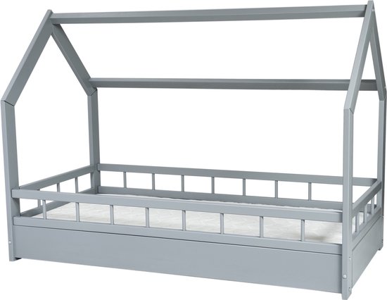 Maison de lit - 80x160 cm - avec matelas ECO et sommier à lattes - gris
