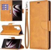 Samsung Galaxy S22 Ultra Hoesje - MobyDefend Wallet Book Case Met Koord - Lichtbruin - GSM Hoesje - Telefoonhoesje Geschikt Voor: Samsung Galaxy S22 Ultra