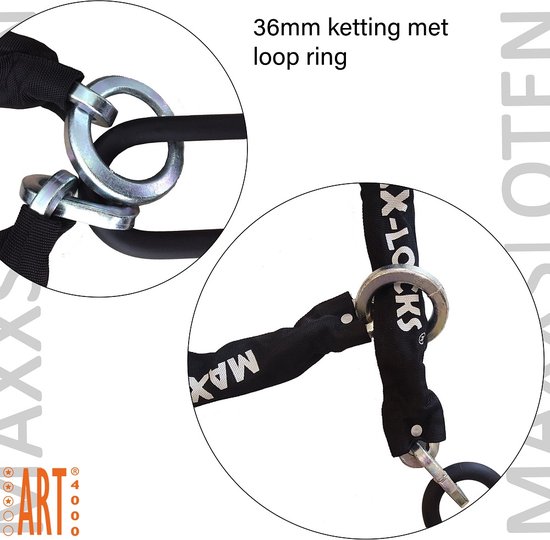 Maxx-Locks Naseby Art 3 Scooterslot / Brommerslot - Kettingslot + Loop - Gekeurd Slot voor Scooter en Brommer - Ketting met Gehard Stalen Schakels - 100 cm van Maxx — afbeelding 4