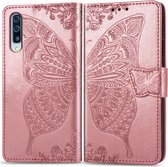 Samsung Galaxy A50 Hoesje - Mobigear - Butterfly Serie - Kunstlederen Bookcase - Roségoud - Hoesje Geschikt Voor Samsung Galaxy A50