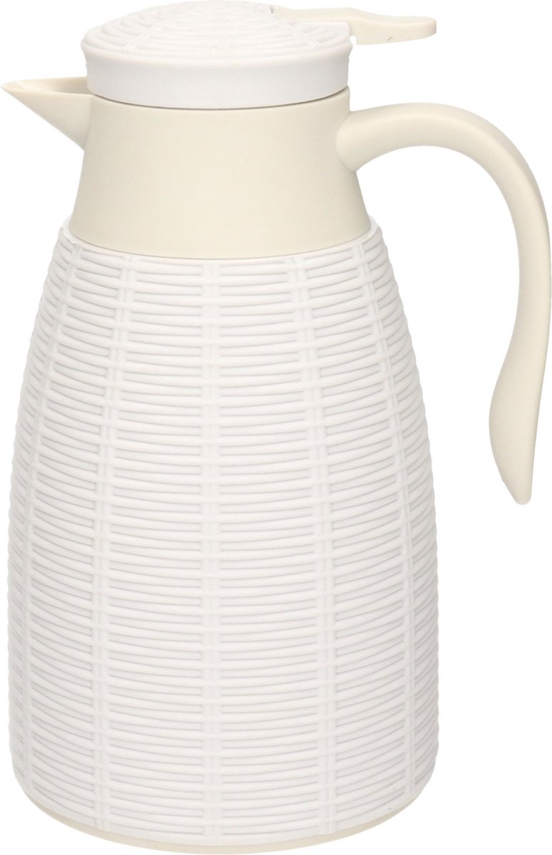 1x Witte rotan koffiekan/isoleerkan 1 liter - Koffiekannen/theekannen/isoleerkannen/thermoskannen