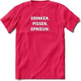 Drinken, pissen, opnieuw Bier T-Shirt | Unisex Kleding | Dames - Heren Feest shirt | Drank | Grappig Verjaardag Cadeau tekst | - Roze - XXL