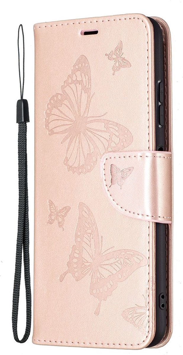 Mobigear Telefoonhoesje geschikt voor Samsung Galaxy A22 5G Hoesje | Mobigear Butterfly Bookcase Portemonnee | Pasjeshouder voor 2 Pasjes | Telefoonhoesje voor Pinpas / OV Kaart / Rijbewijs - Roségoud