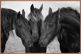 JUNIQE - Poster met kunststof lijst Black and White Horses -13x18