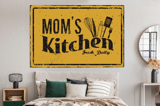 Tableau sur toile Cuisine - Maman - Vintage - 180x120 cm - Décoration murale XXL