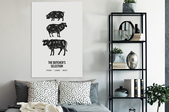 Toile Peinture Cuisine - Vache - Viande - 80x120 cm - Décoration murale - Cadeau pour femme