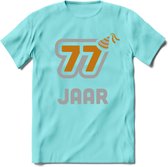 77 Jaar Feest T-Shirt | Goud - Zilver | Grappig Verjaardag Cadeau Shirt | Dames - Heren - Unisex | Tshirt Kleding Kado | - Licht Blauw - M