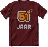 51 Jaar Feest T-Shirt | Goud - Zilver | Grappig Verjaardag Cadeau Shirt | Dames - Heren - Unisex | Tshirt Kleding Kado | - Burgundy - XL