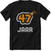 47 Jaar Feest T-Shirt | Goud - Zilver | Grappig Verjaardag Cadeau Shirt | Dames - Heren - Unisex | Tshirt Kleding Kado | - Zwart - 3XL