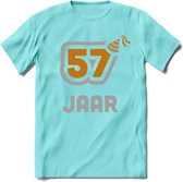 57 Jaar Feest T-Shirt | Goud - Zilver | Grappig Verjaardag Cadeau Shirt | Dames - Heren - Unisex | Tshirt Kleding Kado | - Licht Blauw - M