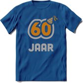 60 Jaar Feest T-Shirt | Goud - Zilver | Grappig Verjaardag Cadeau Shirt | Dames - Heren - Unisex | Tshirt Kleding Kado | - Donker Blauw - S