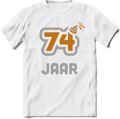 74 Jaar Feest T-Shirt | Goud - Zilver | Grappig Verjaardag Cadeau Shirt | Dames - Heren - Unisex | Tshirt Kleding Kado | - Wit - 3XL