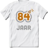 84 Jaar Feest T-Shirt | Goud - Zilver | Grappig Verjaardag Cadeau Shirt | Dames - Heren - Unisex | Tshirt Kleding Kado | - Wit - L