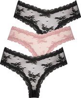 Hunkemöller Dames Lingerie 3-pack v-shape brazilian  - Zwart - maat XL