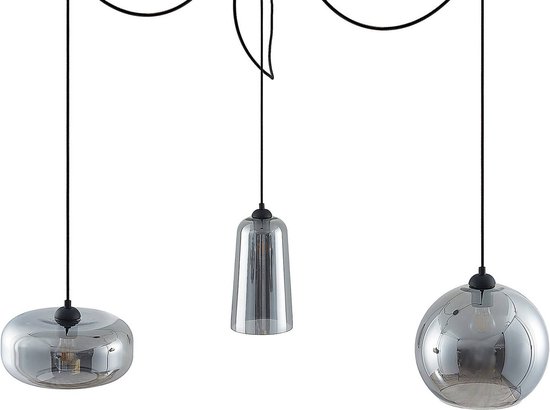 Lucande - hanglamp - 3 lichts - metaal, glas - E27 - zwart, rookgrijs