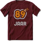 89 Jaar Feest T-Shirt | Goud - Zilver | Grappig Verjaardag Cadeau Shirt | Dames - Heren - Unisex | Tshirt Kleding Kado | - Burgundy - M