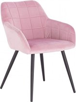 Kamyra® Velvet Eetkamerstoel - Gestoffeerd & Met Armleuning - 1 stuk - Eetkamerstoelen voor bij de Eettafel - Roze met Zwarte Poten