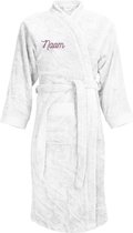 Badjas wit kleur van badstof voor dames / heren / unisex geborduurd met naam borst en rug perfecte cadeau voor hem of haar, valentijn, huwelijk, verjaardag, jubileum, mama, papa, o