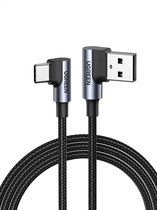UGREEN - Kabel 90° - Dubbelhaaks - USB-A naar USBC Kabel -3A - 2 Meter - Zwart
