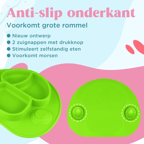 Nevi Kunststof Placemats - Kinderbestek Kinderservies Baby servies- Kinderbord - Placemat kinderen - Bord met zuignappen Groen van Nevi — afbeelding 2