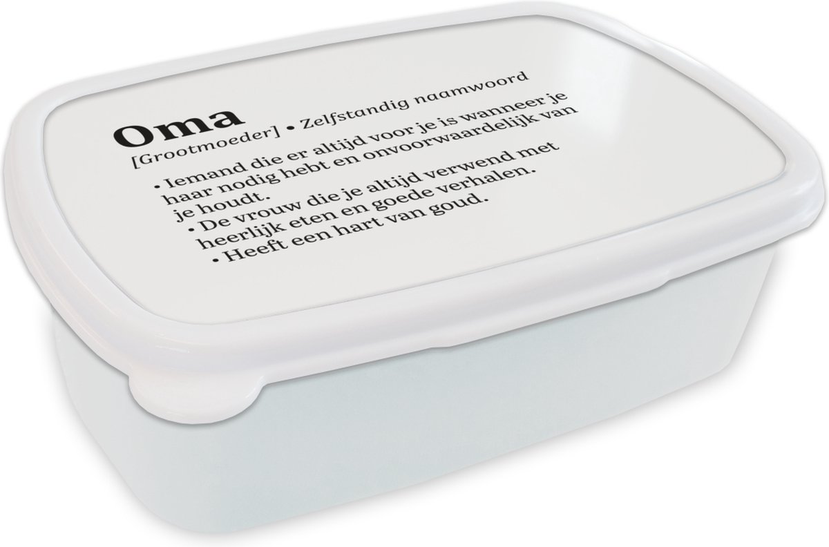 Broodtrommel Wit - Lunchbox - Brooddoos - 'Oma' - Quotes - Spreuken - 18x12x6 cm - Volwassenen
