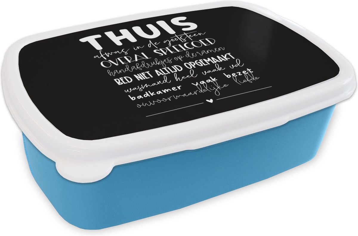 Broodtrommel Blauw - Lunchbox - Brooddoos - Thuis - Spreuken - Hartje - 18x12x6 cm - Kinderen - Jongen
