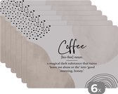 Placemat - Placemats kunststof - Woordenboek - Coffee - Spreuken - 45x30 cm - 6 stuks - Hittebestendig - Anti-Slip - Onderlegger - Afneembaar