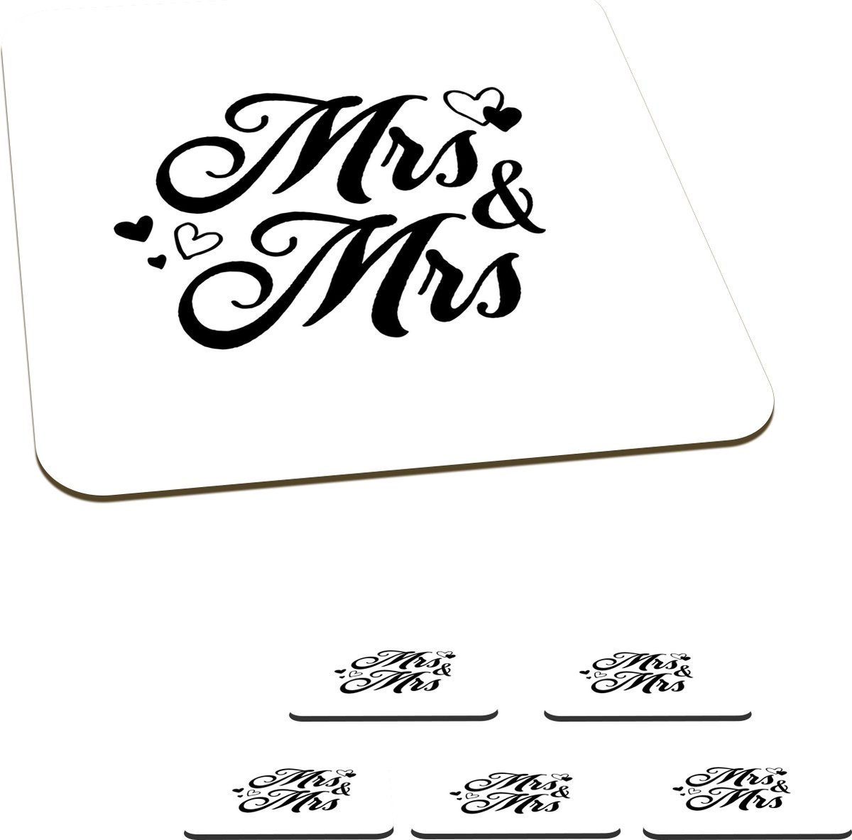 Onderzetters voor glazen - Quotes - Trouwen - 'Mrs & Mrs' - Hart - 10x10 cm - Glasonderzetters - 6 stuks