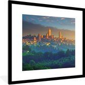 Fotolijst incl. Poster - Zonsopkomst boven San Gimignano bij Toscane in Italië - 40x40 cm - Posterlijst