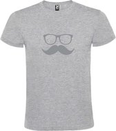 Grijs  T shirt met  print van "Bril en Snor " print Zilver size XXXXL