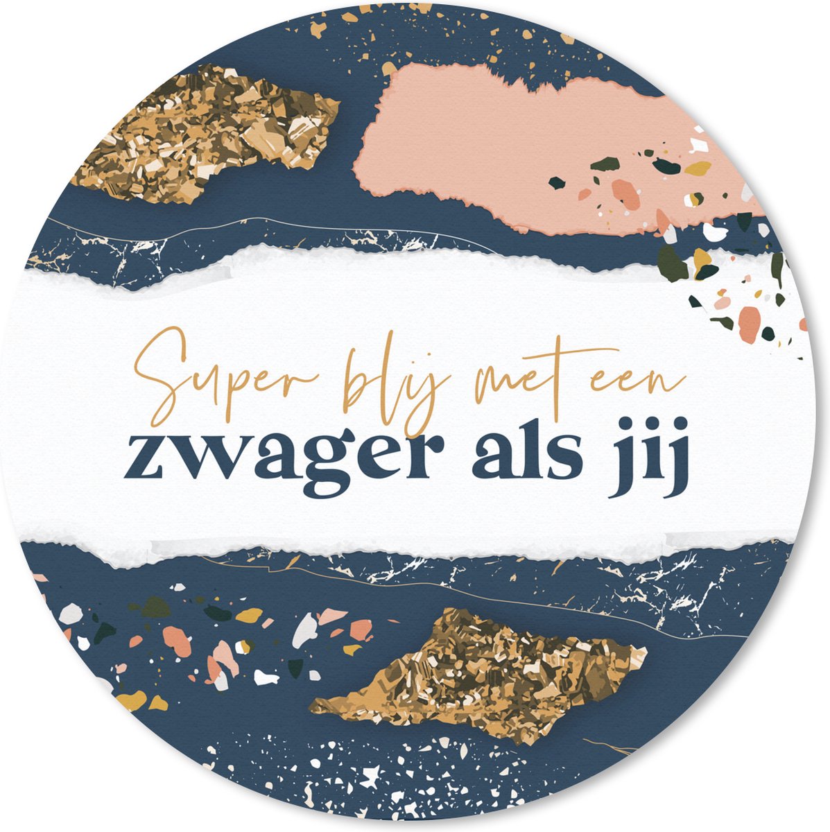 Muismat rond 40x40 cm - Mousepad Zwager - Goud - Glitter - Ronde muismatten