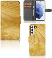 GSM Hoesje Geschikt voor Samsung Galaxy S22 Wallet Book Case Licht Hout