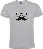 Grijs  T shirt met  print van "Bril en Snor " print Zwart size L