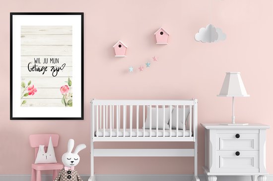 Poster in lijst - Fotolijst 80x120 cm - Posters - Bloem - 'Wil jij mijn getuige zijn?' - Spreuken - Quotes - Posterlijst zwart - Decoratie - Wanddecoratie woonkamer - Muurdecoratie slaapkamer