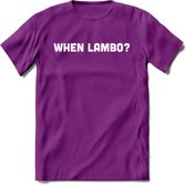 When Lambo? - Crypto T-Shirt Kleding Cadeau | Dames / Heren / Unisex | Bitcoin / Ethereum shirt | Grappig Verjaardag kado | BTC Tshirt Met Print | - Paars - M