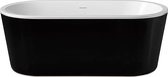 Klea Nero Vrijstaand Acryl Ovaal Ligbad 178x80cm Met Badwaste En Overloop Glasvezelversterkt Hoogwaardig Glans Zwart/Wit