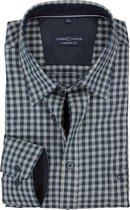 CASA MODA Sport comfort fit overhemd - blauw met grijs geruit twill flanel (contrast) - Strijkvriendelijk - Boordmaat: 53/54