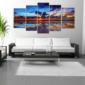 Harmonylife | Zonsondergang landschap muurschilderij met 5 panelen| Uitgerekt op frame als panoramisch kunstwerk en afgedrukt op canvas | Industrieel interieur | Woonkamer versiering | Wandde