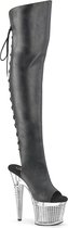 Pleaser Plateau Overknee Laarzen -38 Shoes- SPECTATOR-3019 US 8 Zwart/Zilverkleurig